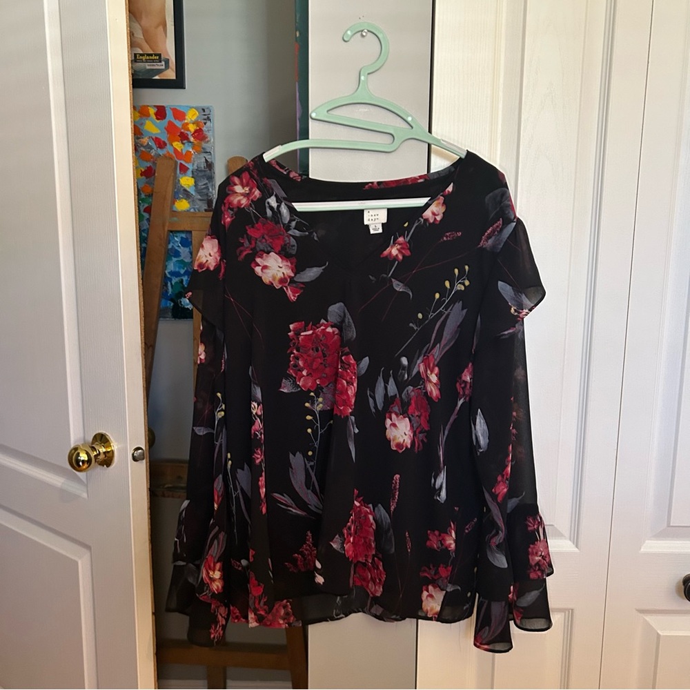 a new day Black and Pink Floral Blouse